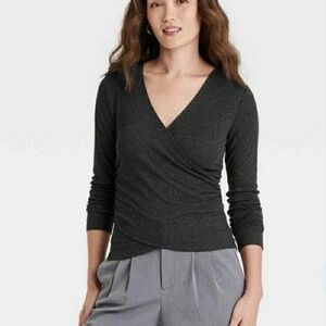a new day Women's Black Wrap Top